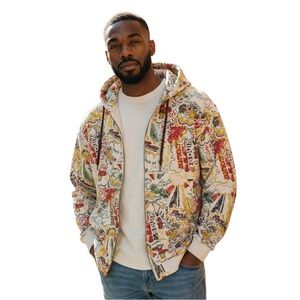 5ive Jungle Hoodie Mens 3XL Multicolor Graphic Full Zip Fleece Urban Cartoon